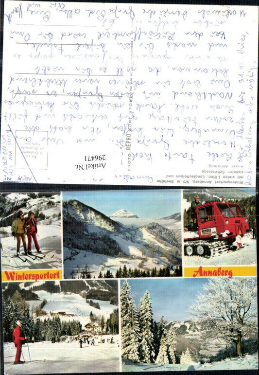 296471,Annaberg Totale Skipiste Skifahrer Berglift Pistenraupe Winterbilder Mehrbildkarte