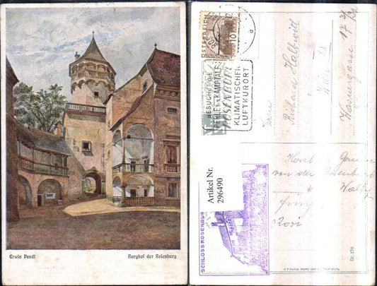 296490,Künstler AK Erwin Pendl Burghof des Schlosses Rosenburg
