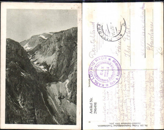 296498,Rax Blick von d. Loswandblße auf Gaisloch u. Scheibwaldmauer Bergkulisse b. Prein