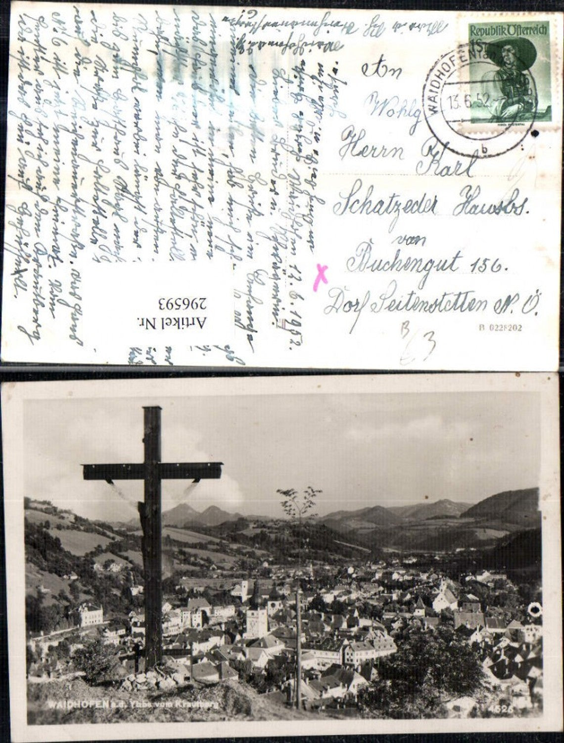 296593,Waidhofen an d. Ybbs Totale vom Krautberg Kreuz