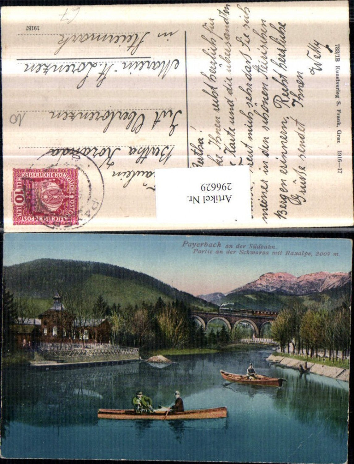 296629,Payerbach an d. Südbahn Viadukt Brücke Ruderboot m. Raxalpe Bergkulisse