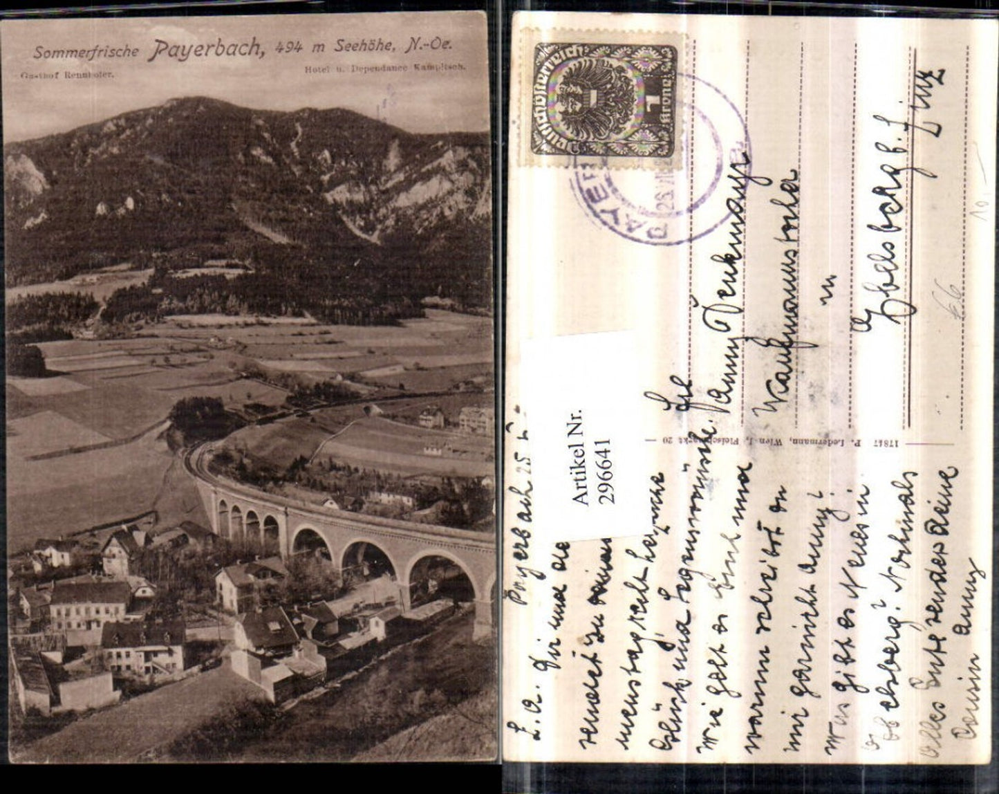 296641, Payerbach Partial view Viaduct Bridge Gasthof Rennhofer Hotel u. Dependance Kampitsch