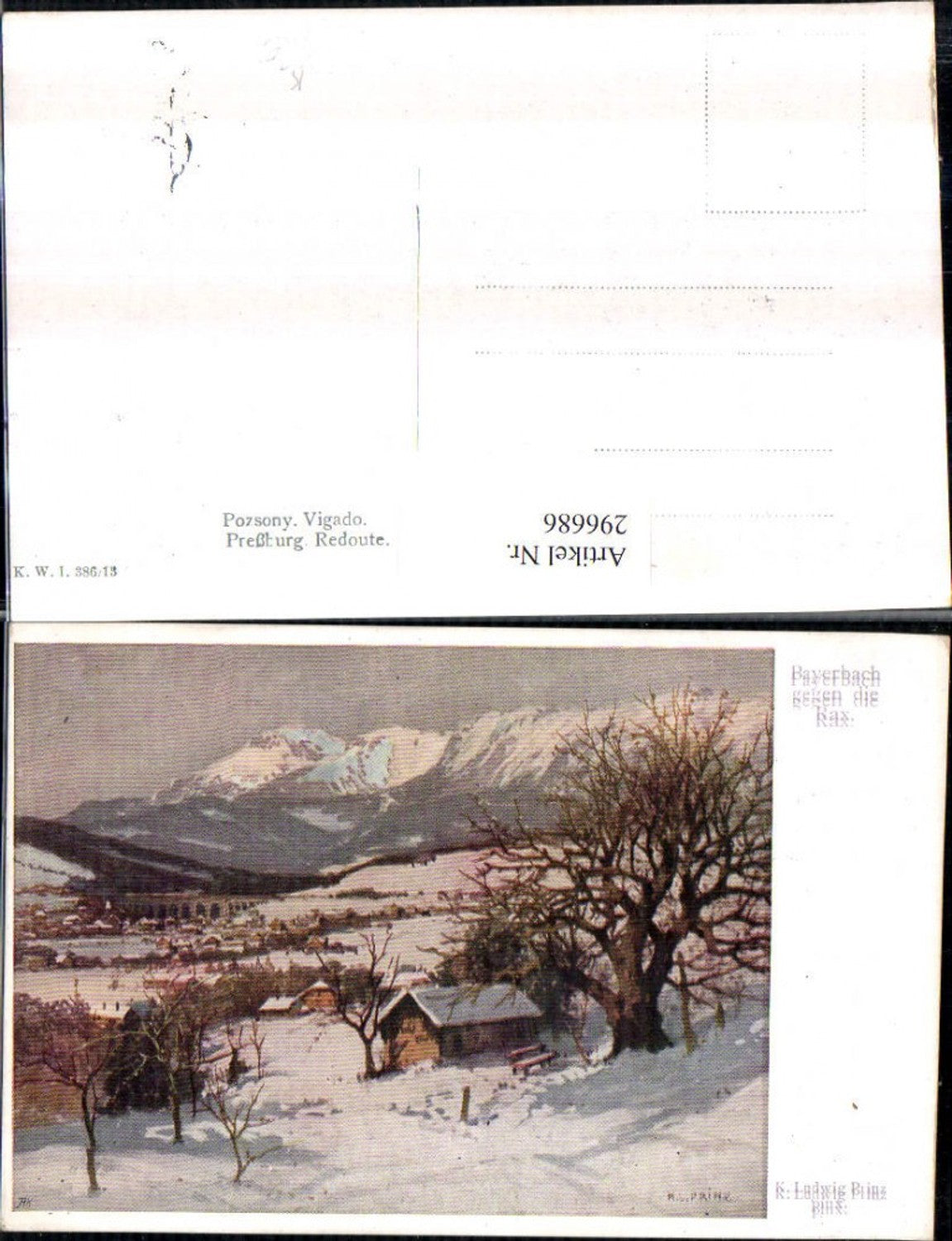 296686, Artist AK Karl Ludwig Prince Payerbach Total against Rax Winter Picture pub Brothers Kohn 386/13
