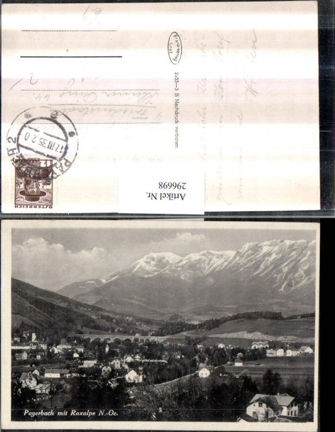 296698,Payerbach Totale m. Viadukt geg. Raxalpe Bergkulisse