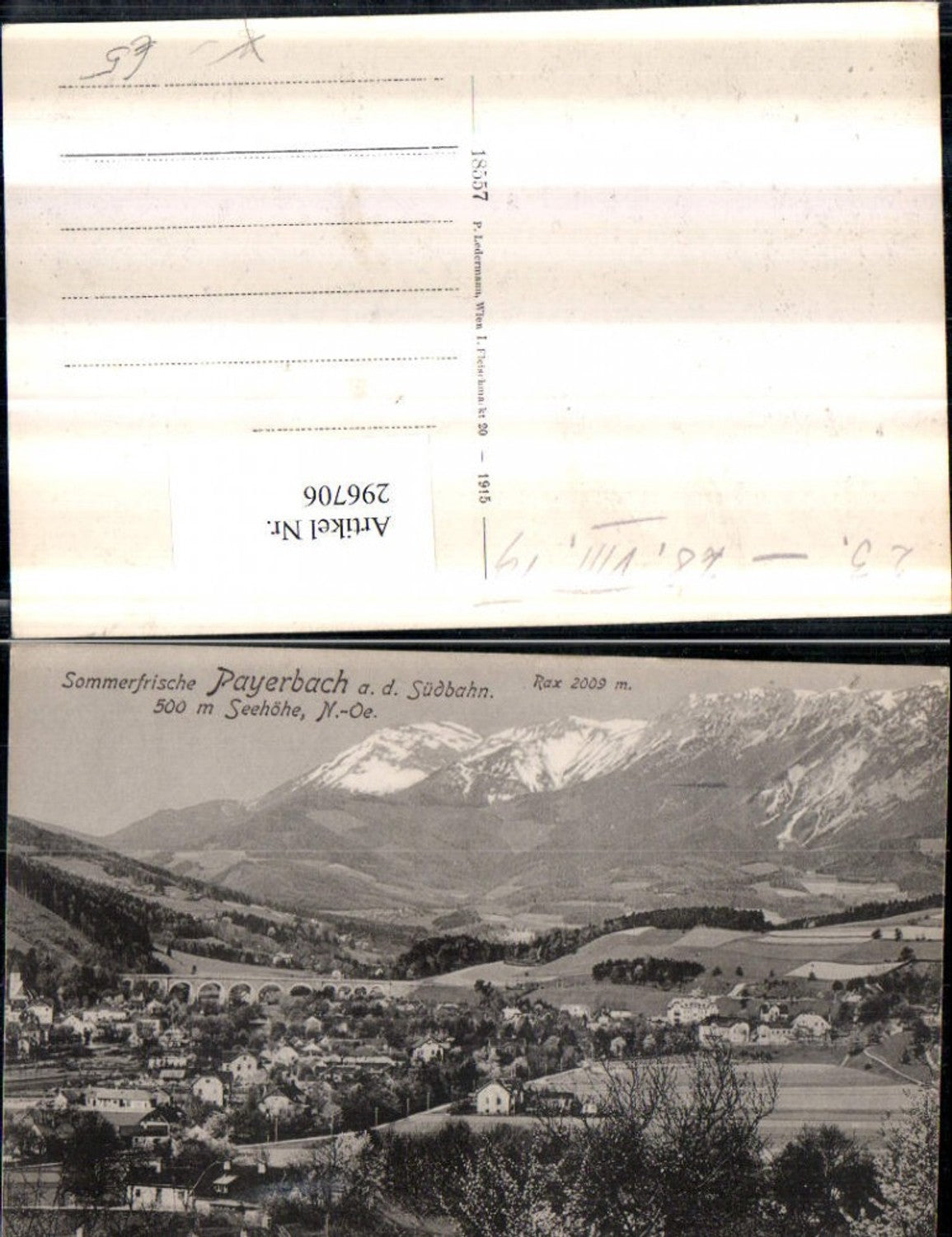 296706,Payerbach an d. Südbahn Totale m. Viadukt geg. Rax Bergkulisse