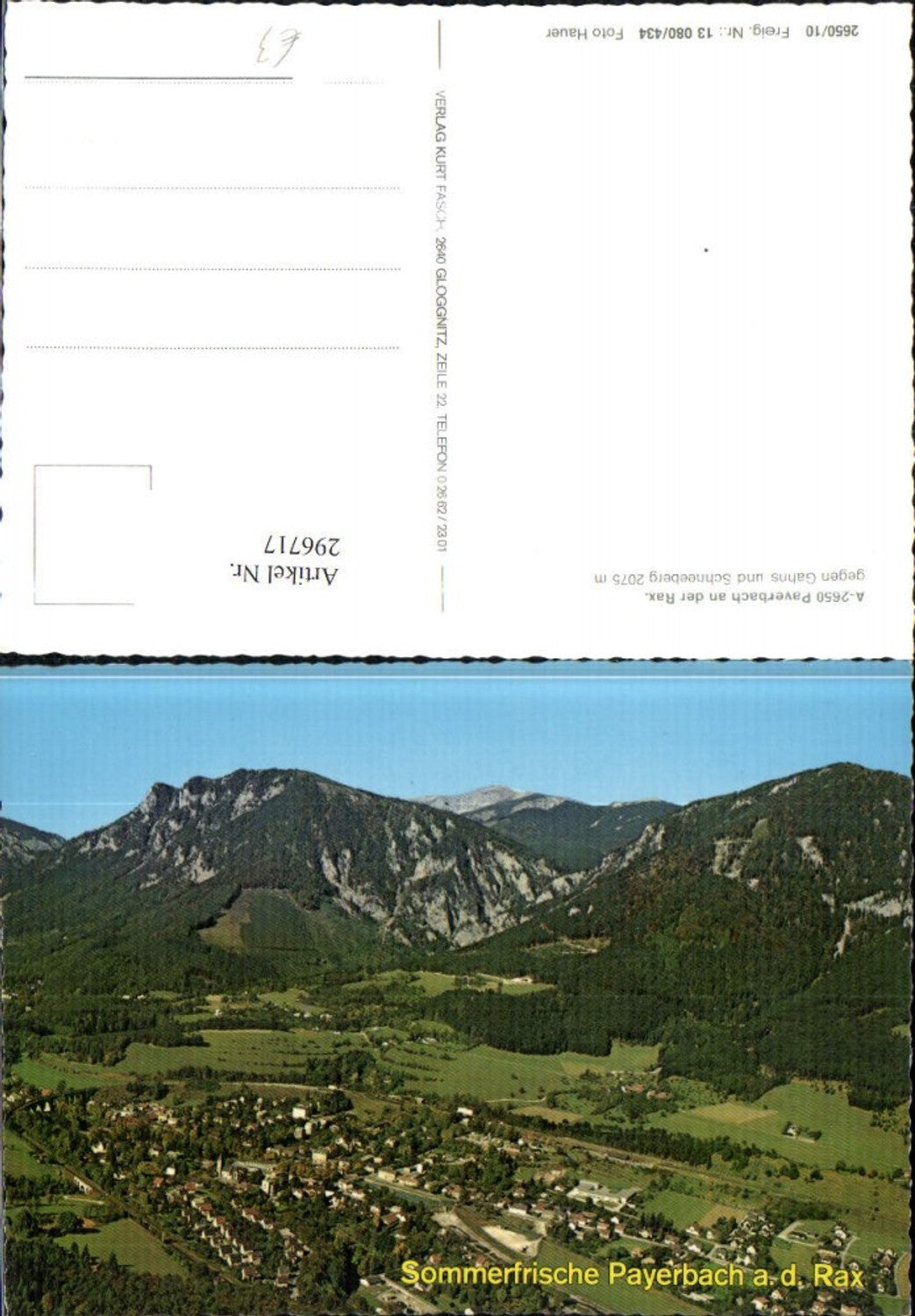 296717,Payerbach an d. Rax Totale geg. Gahns u. Schneeberg Bergkulisse