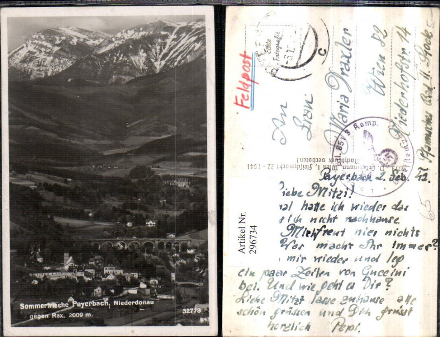 296734,Payerbach Totale m. Viadukt geg. Rax Bergkulisse