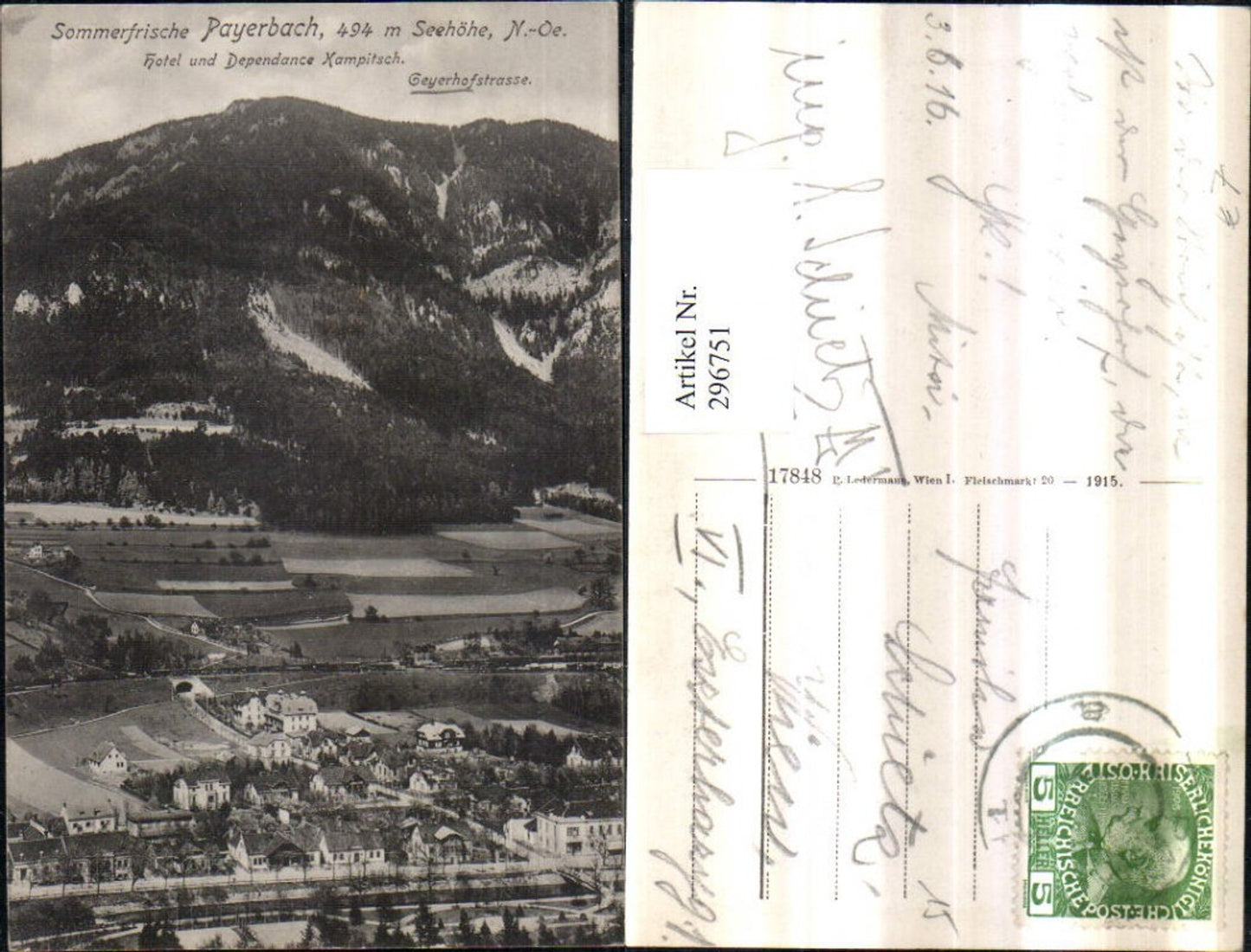 296751,Payerbach Teilansicht Hotel u. Dependance Kampitsch in d. Geyerhofstraße