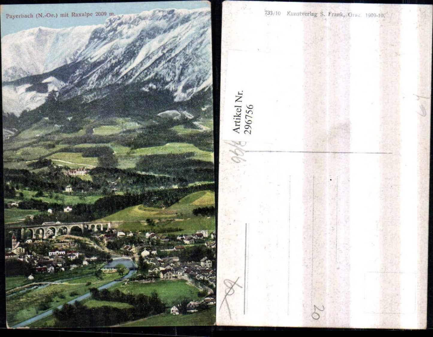296756,Payerbach Totale m. Viadukt geg. Raxalpe Bergkulisse