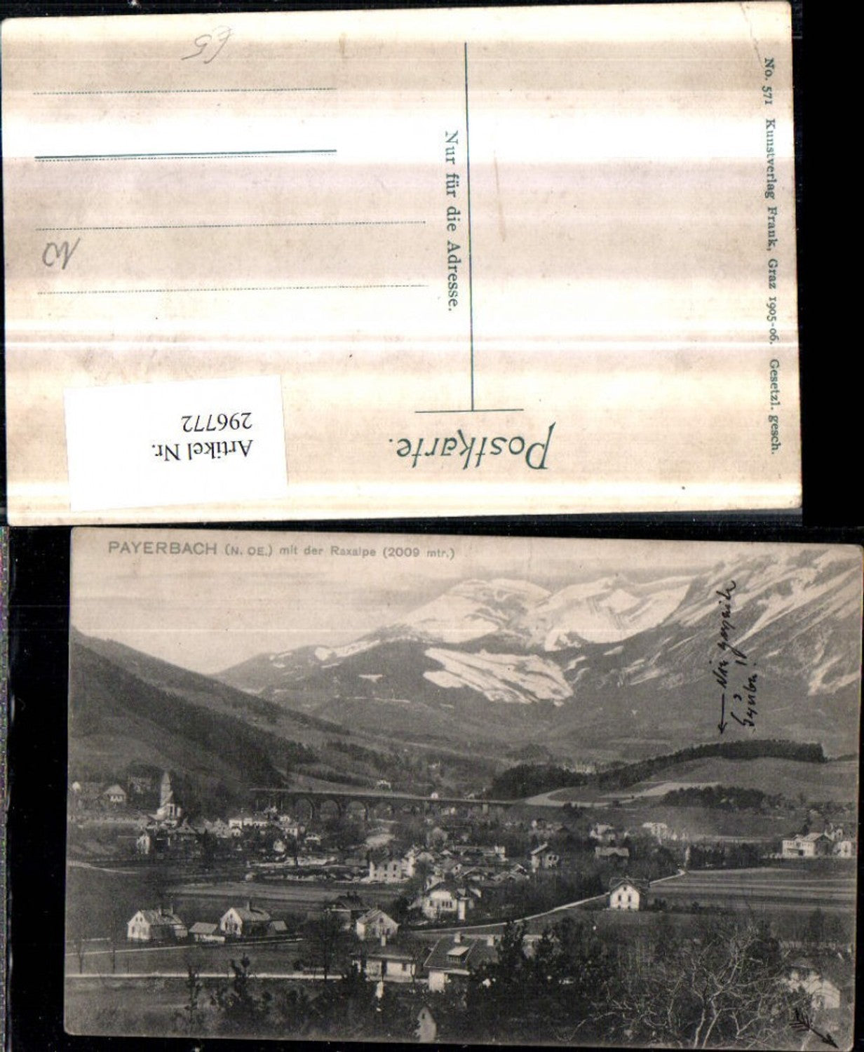 296772,Payerbach Totale m. Viadukt geg. Raxalpe Bergkulisse