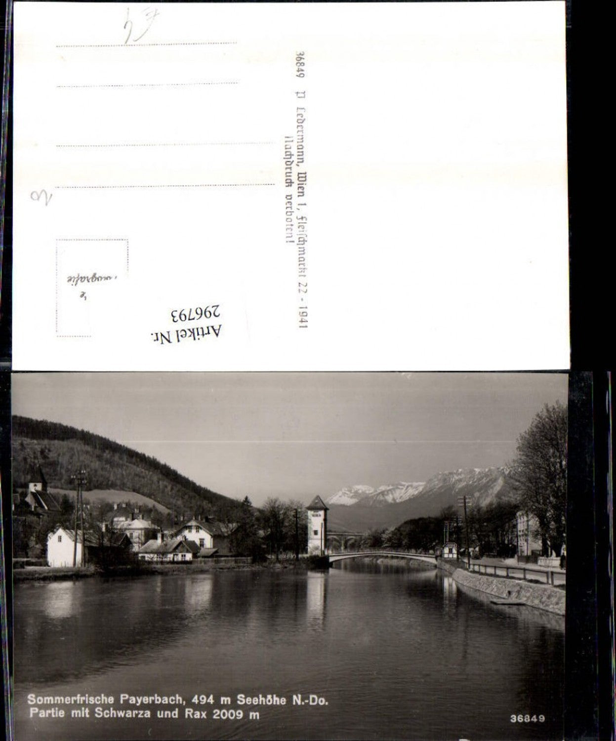 296793,Payerbach Partie m. Schwarza Fluss Brücke geg. Rax Bergkulisse