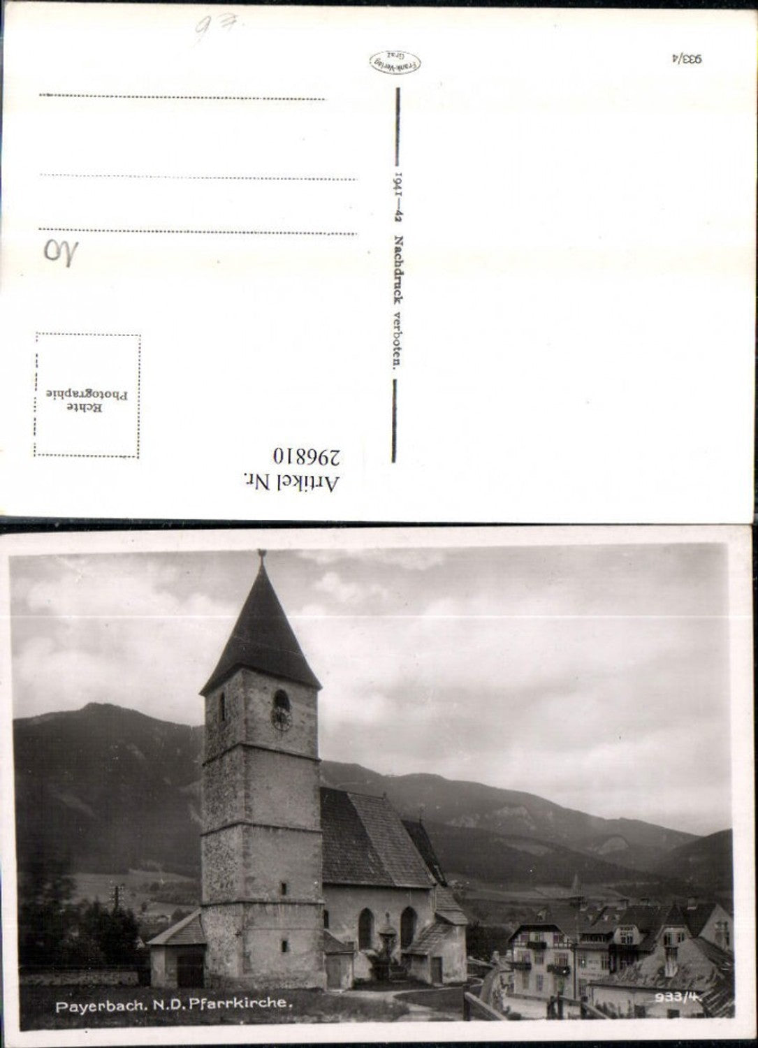 296810, Payerbach parish church church mountain backdrop