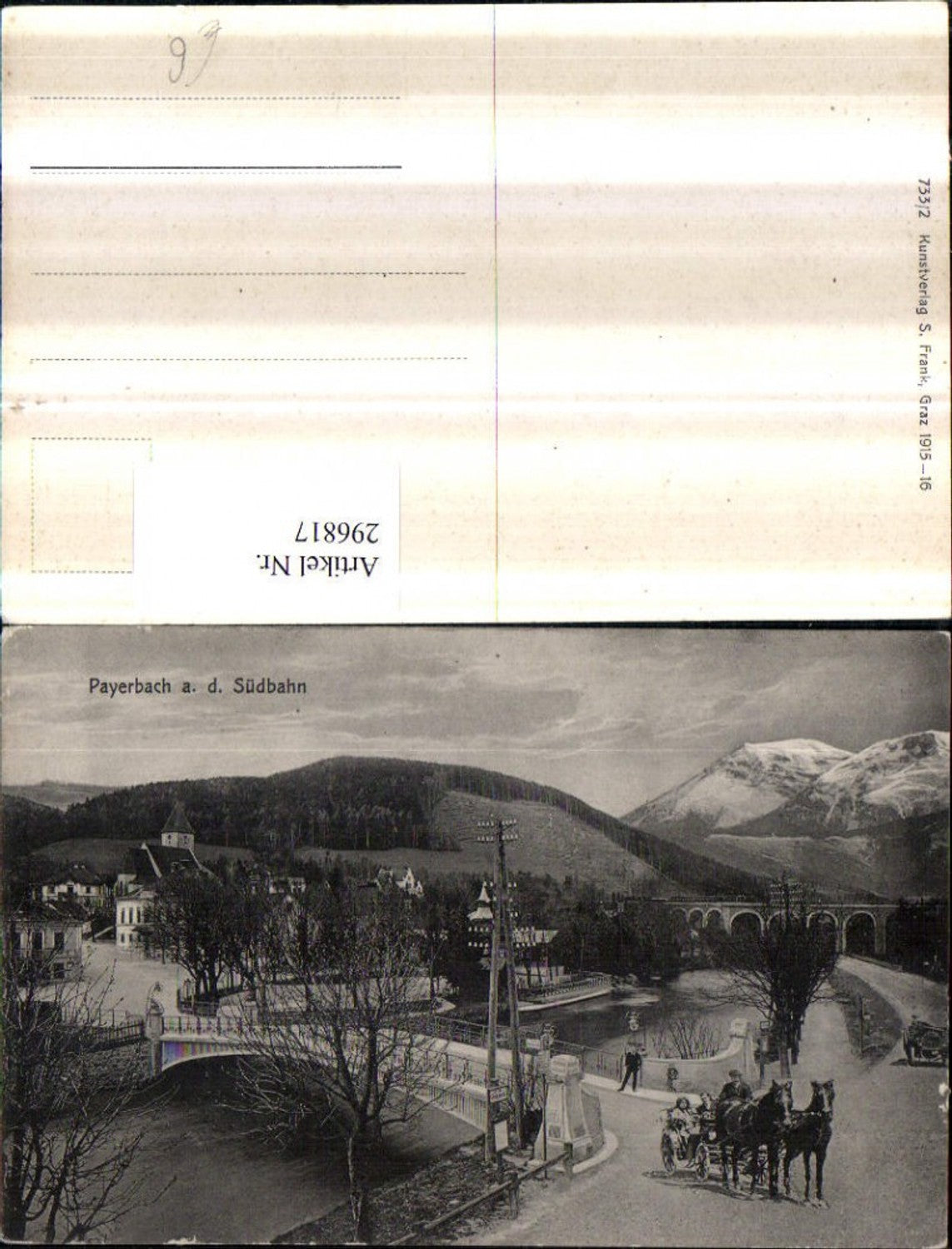 296817,Payerbach an d. Südbahn Teilansicht Brücke Viadukt Kutsche Bergkulisse