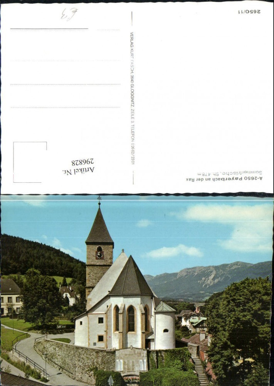 296828, Payerbach an der Rax, Church, Mountain scenery