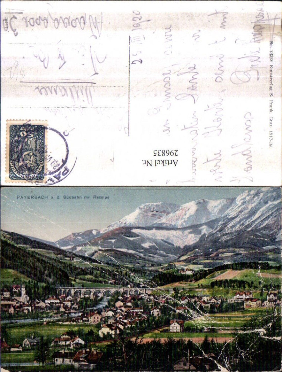 296835,Payerbach an d. Südbahn Totale m. Viadukt geg. Raxalpe Bergkulisse