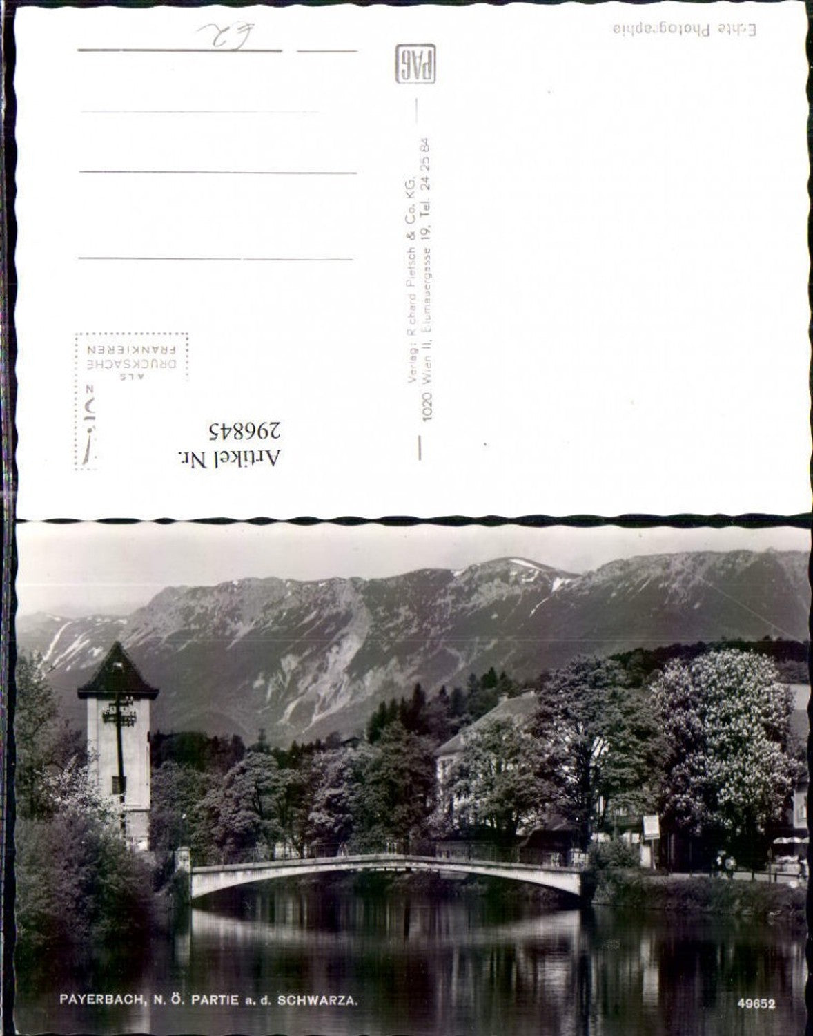 296845,Payerbach Partie an d. Schwarza Brücke Turm Bergkulisse