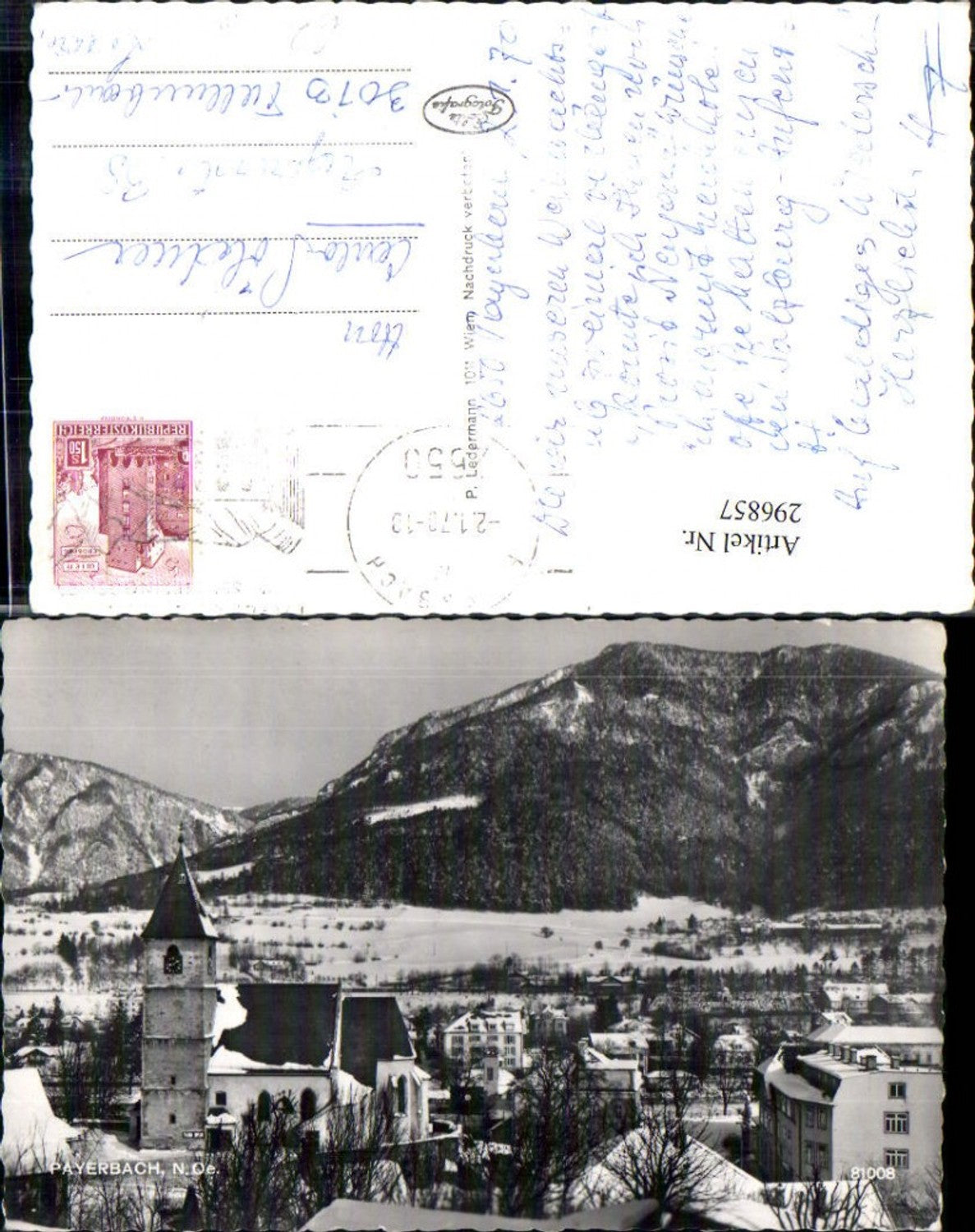 296857, Payerbach partial view church mountain scenery winter scene