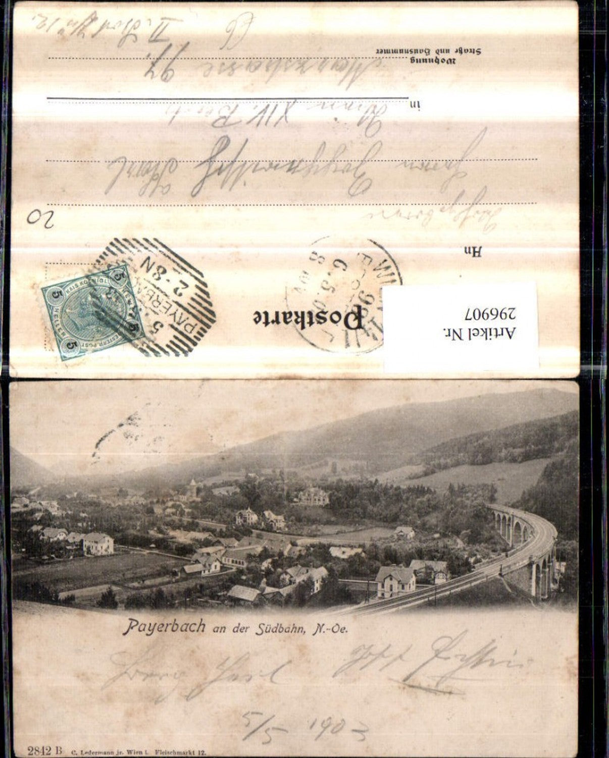 296907, Payerbach on the Southern Railway, total view with viaduct