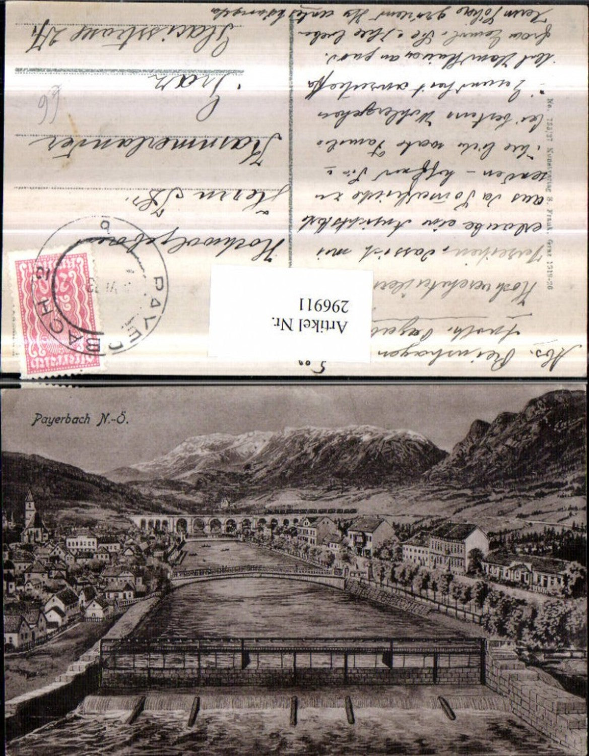 296911,Payerbach Teilansicht Wehr Brücke Viadukt Bergkulisse