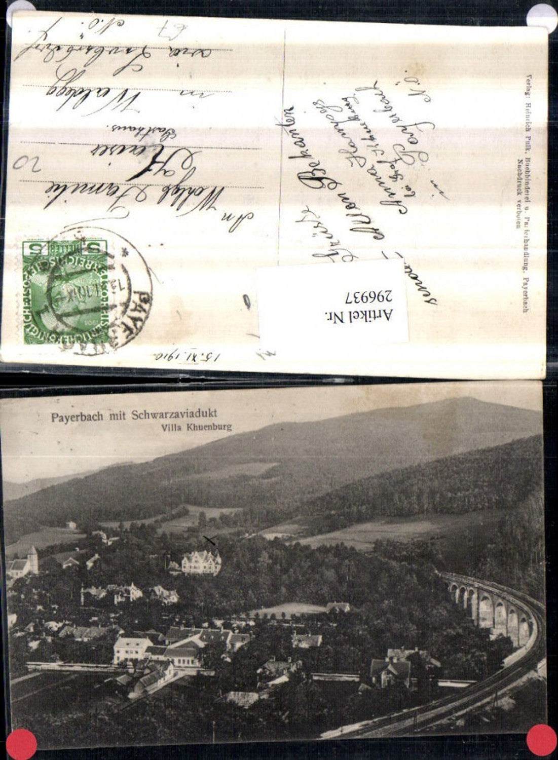 296937,Payerbach Teilansicht m. Villa Khuenburg u. Schwarzaviadukt Viadukt