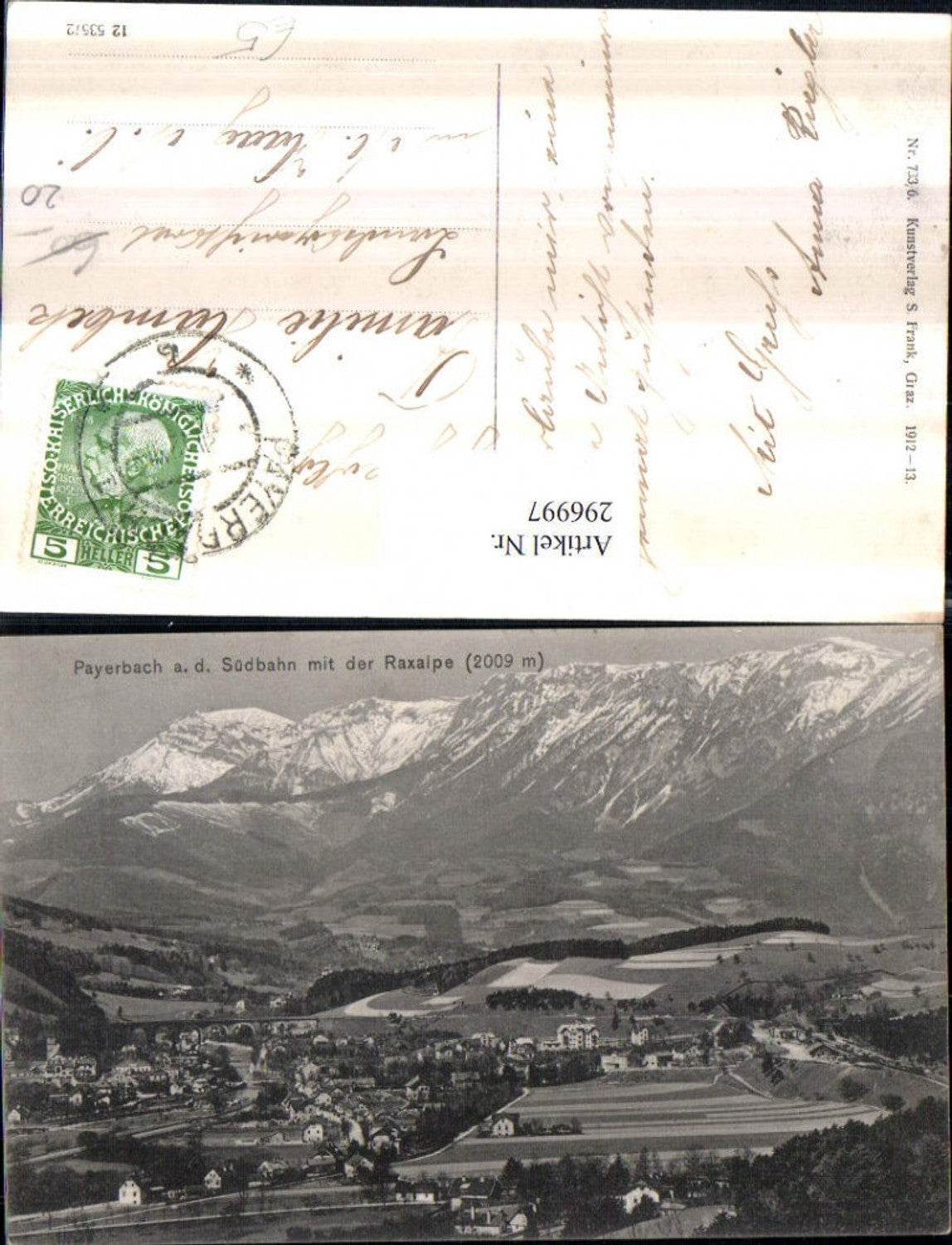 296997,Payerbach an d. Südbahn Totale m. Viadukt geg. Raxalpe Bergkulisse
