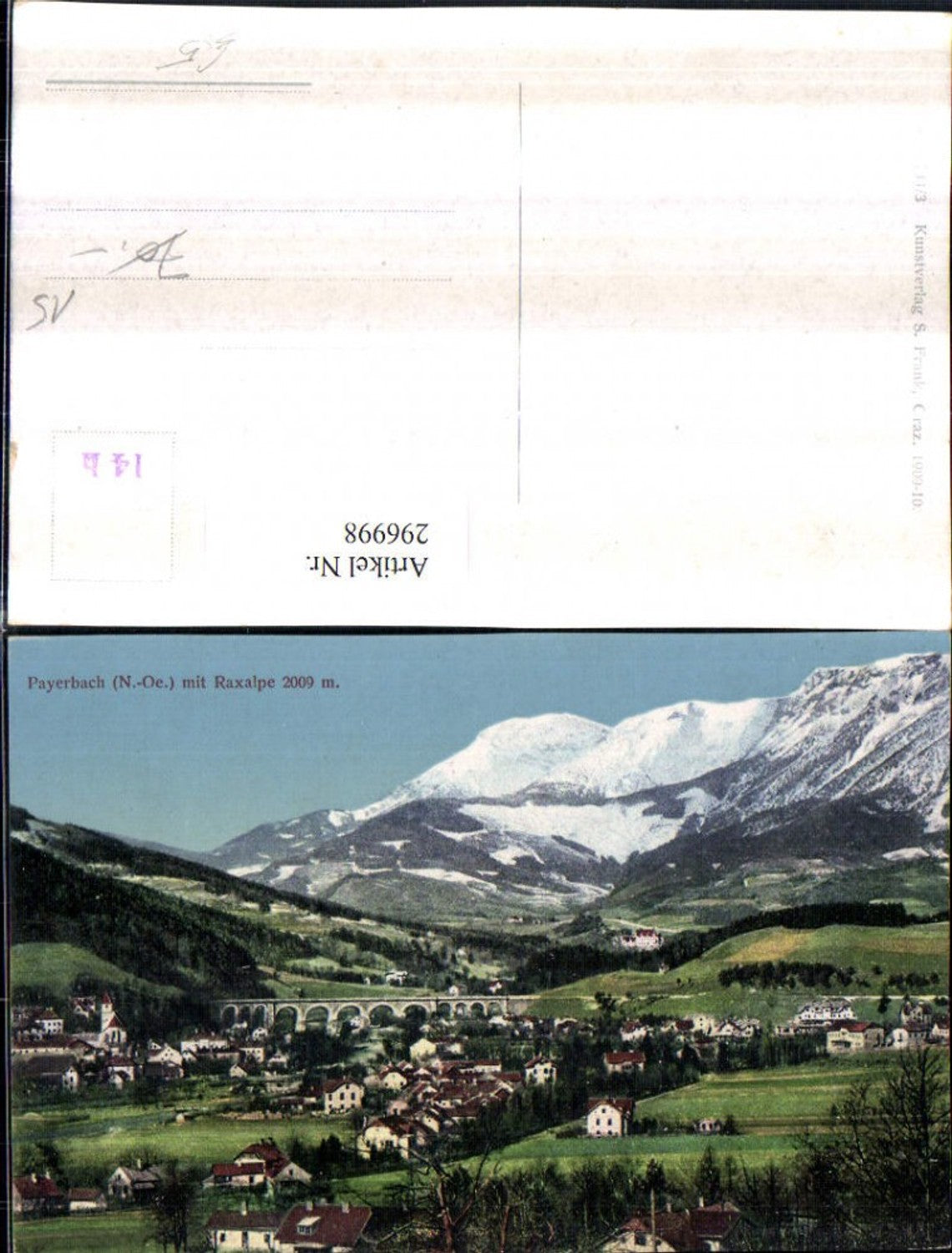 296998,Payerbach Totale m. Viadukt geg. Raxalpe Bergkulisse