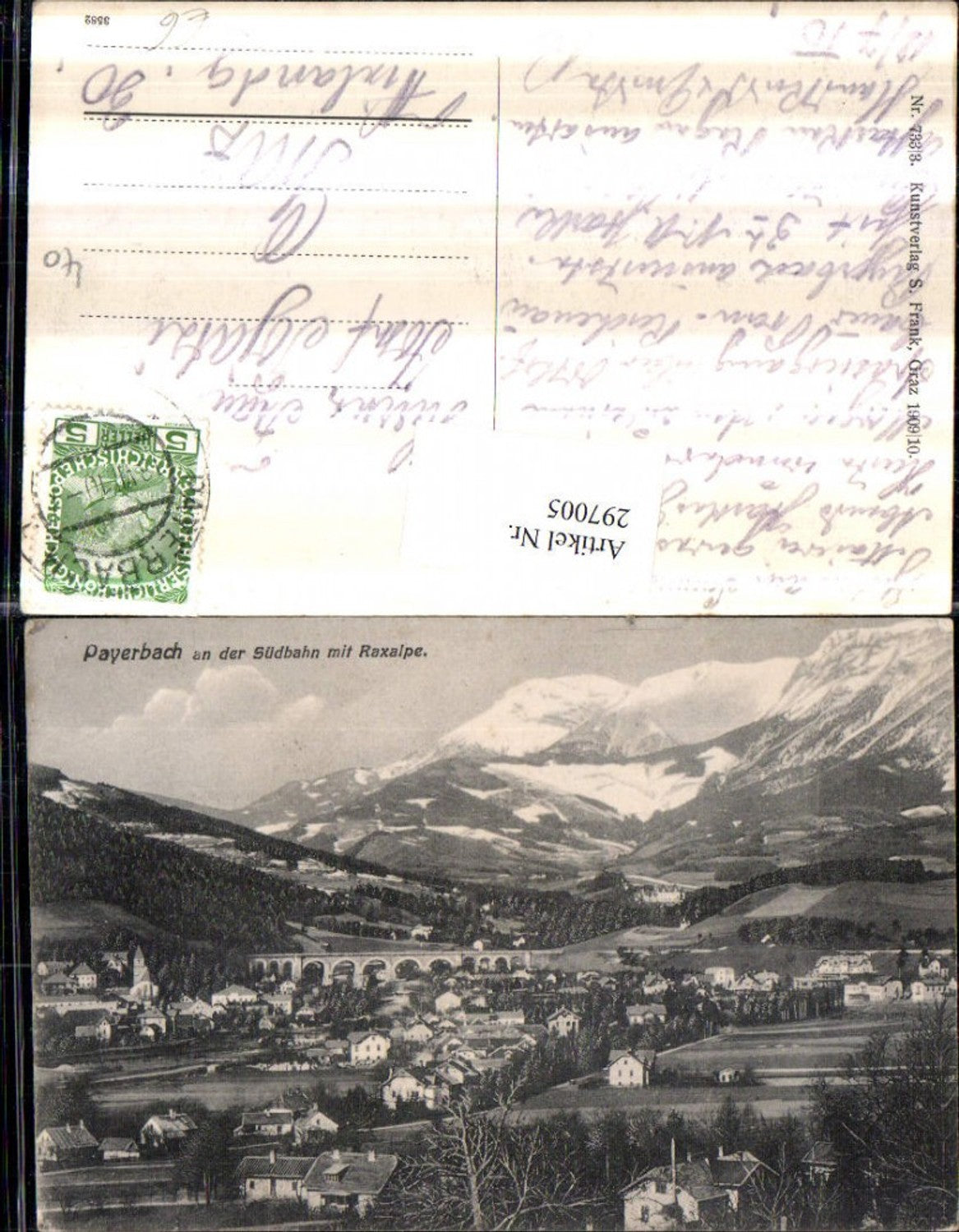 297005,Payerbach an d. Südbahn Totale m. Viadukt geg. Raxalpe Bergkulisse