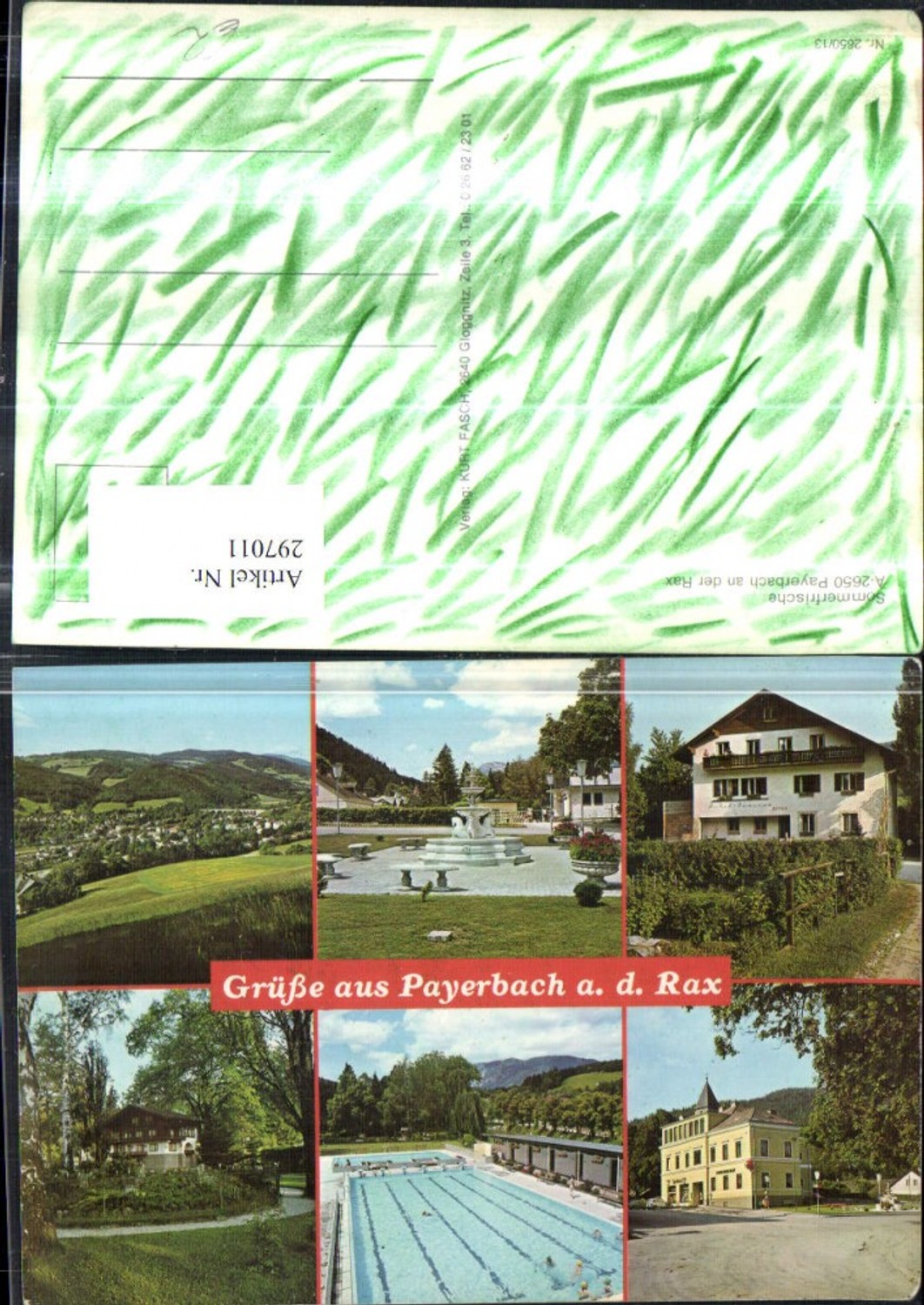297011,Payerbach an d. Rax Totale Schwimmbad Gemeindeamt Hotel Astrid Brunnen Mehrbildkarte