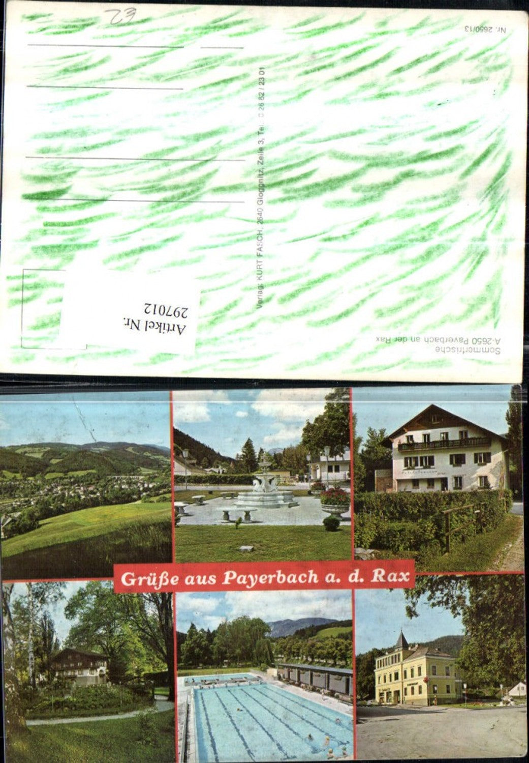 297012,Payerbach an d. Rax Totale Schwimmbad Gemeindeamt Hotel Astrid Brunnen Mehrbildkarte