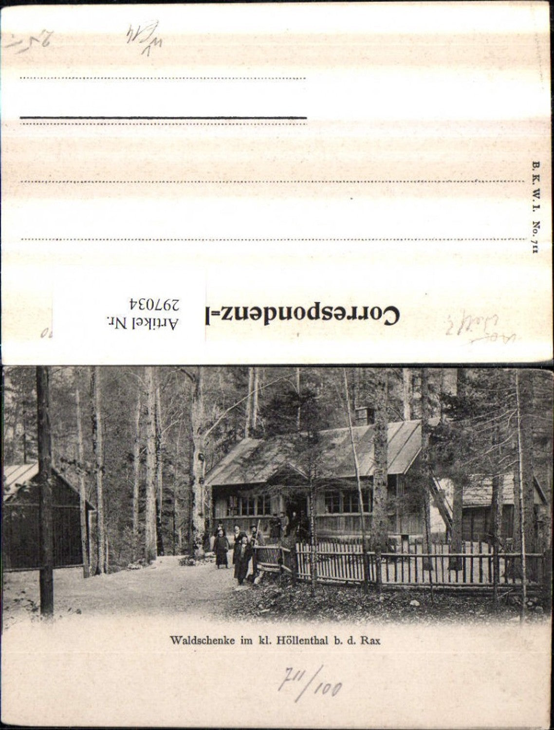 297034, Waldschenke im kleinen Höllental Höllental b. Schwarzau pub Brüder Kohn BKWI 711