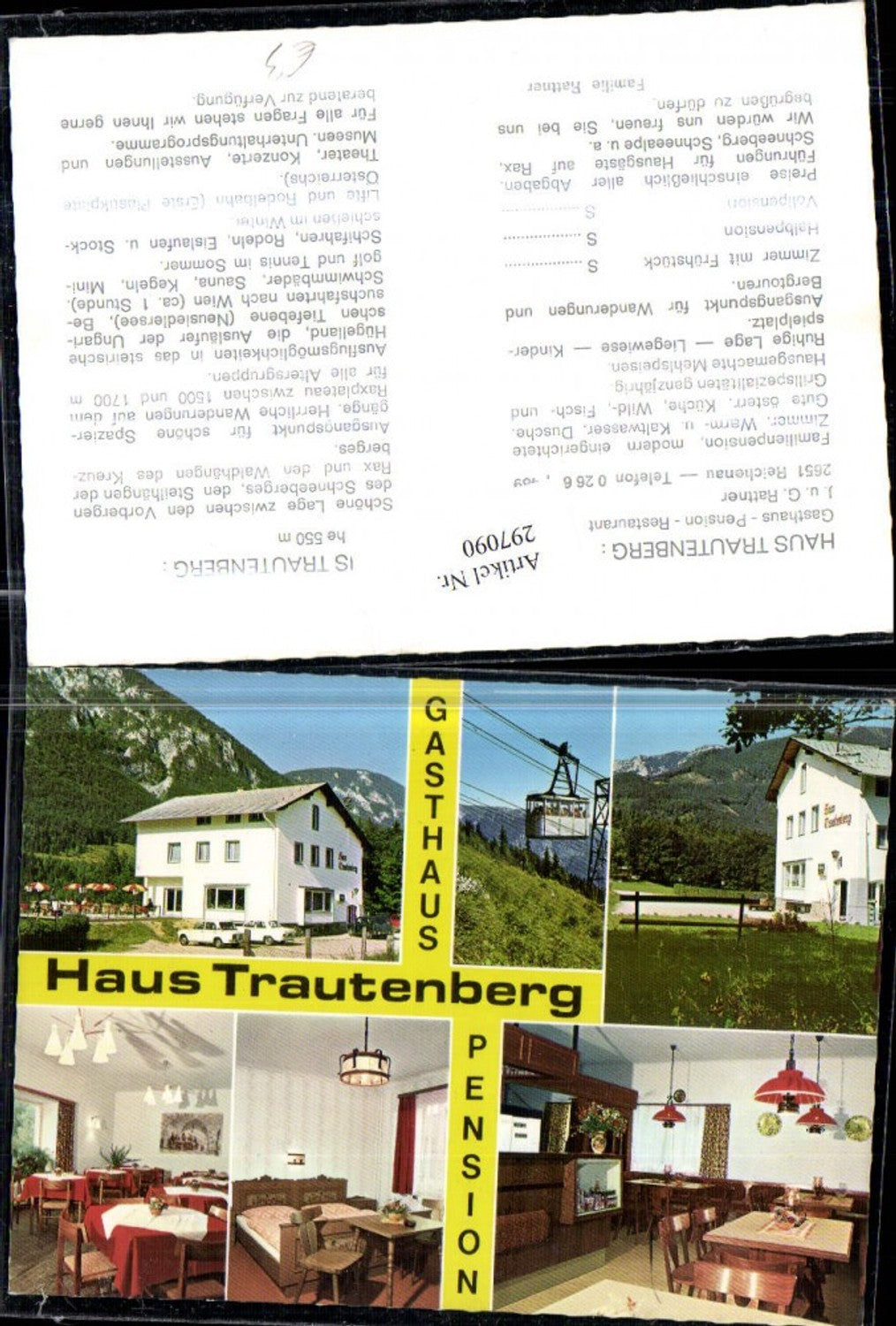 297090,Reichenau Gasthaus Haus Trautenberg Seilbahn Mehrbildkarte