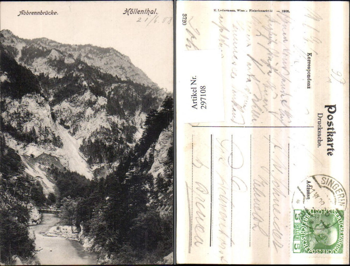 297108,Höllenthal Höllental Abbrennbrücke Brücke b. Naßwald Schwarzau