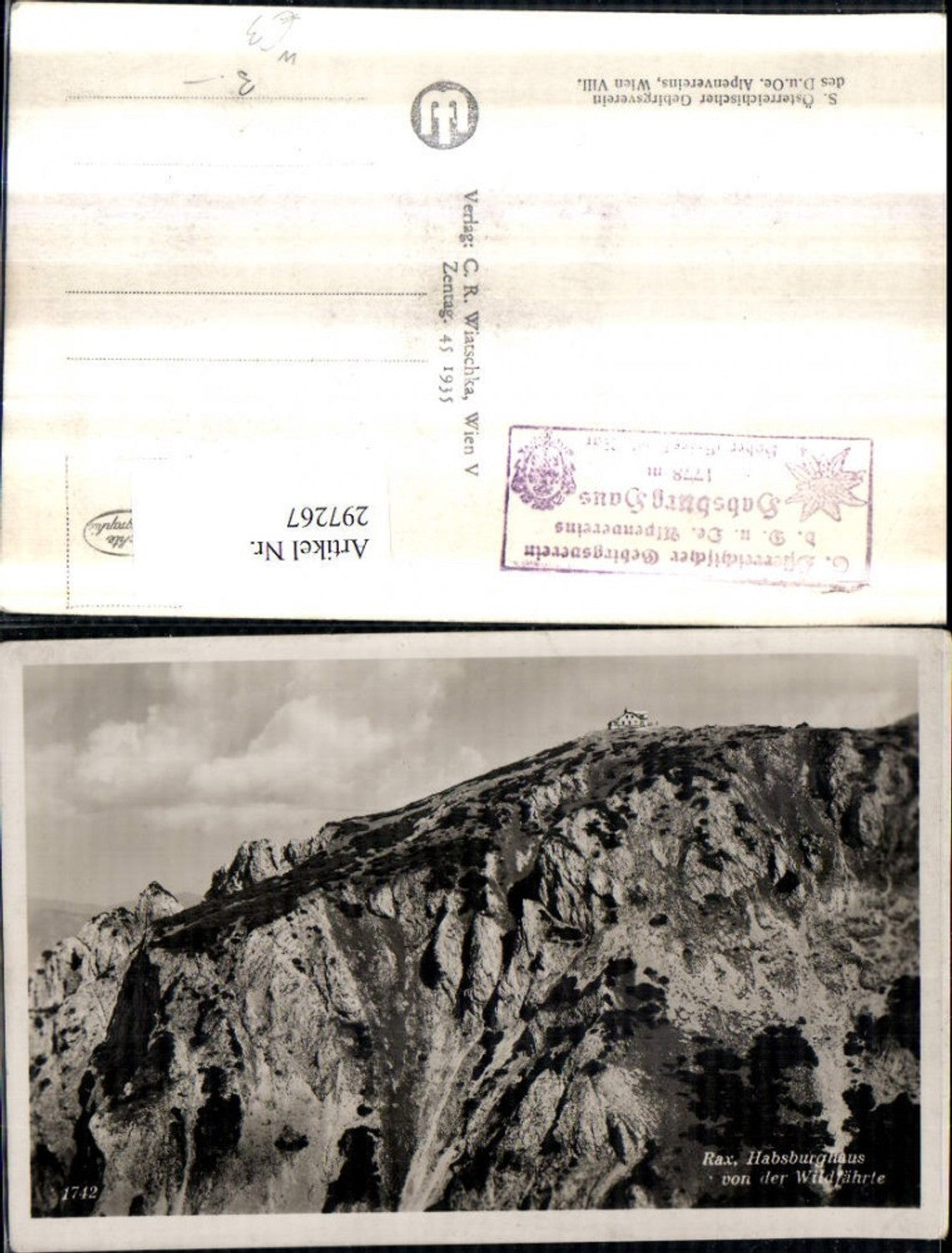 297267,Rax Habsburghaus Berghüte von d. Wildfährte b. Hirschwang Schwarzau