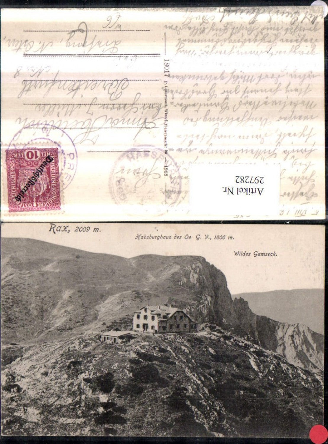 297282,Rax Habsburghaus Berghütte m. Wilden Gamseck b. Hirschwang Schwarzau