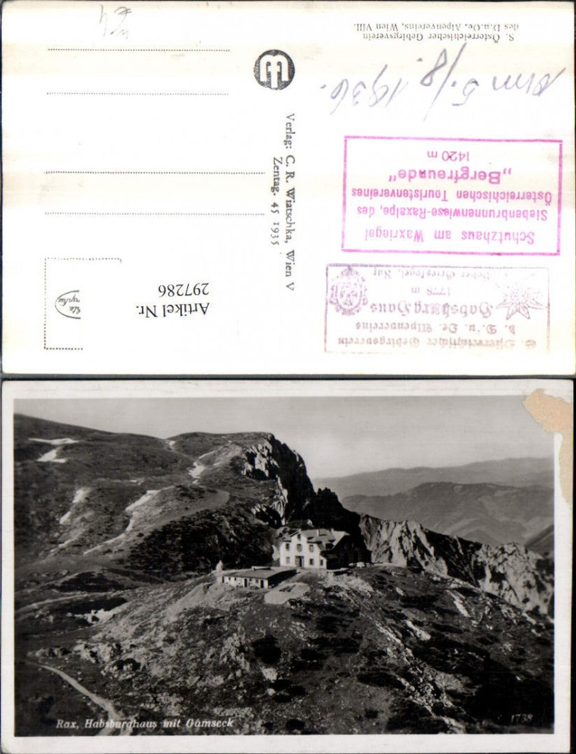 297286,Rax Habsburghaus Berghütte m. Gamseck Bergkulisse b. Hirschwang Schwarzau