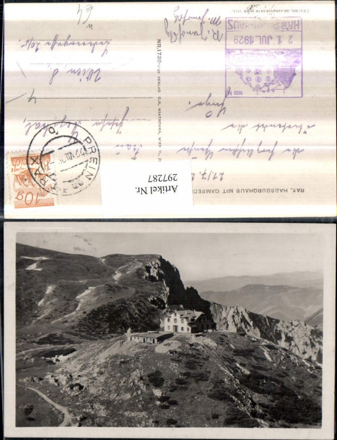 297287,Rax Habsburghaus Berghütte m. Gamseck Bergkulisse b. Hirschwang Schwarzau