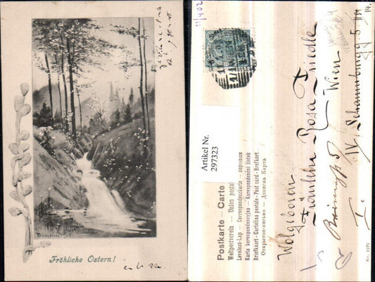 297323, Artist AK Heinrich Wertheim Easter Landscape Waterfall Passepartout