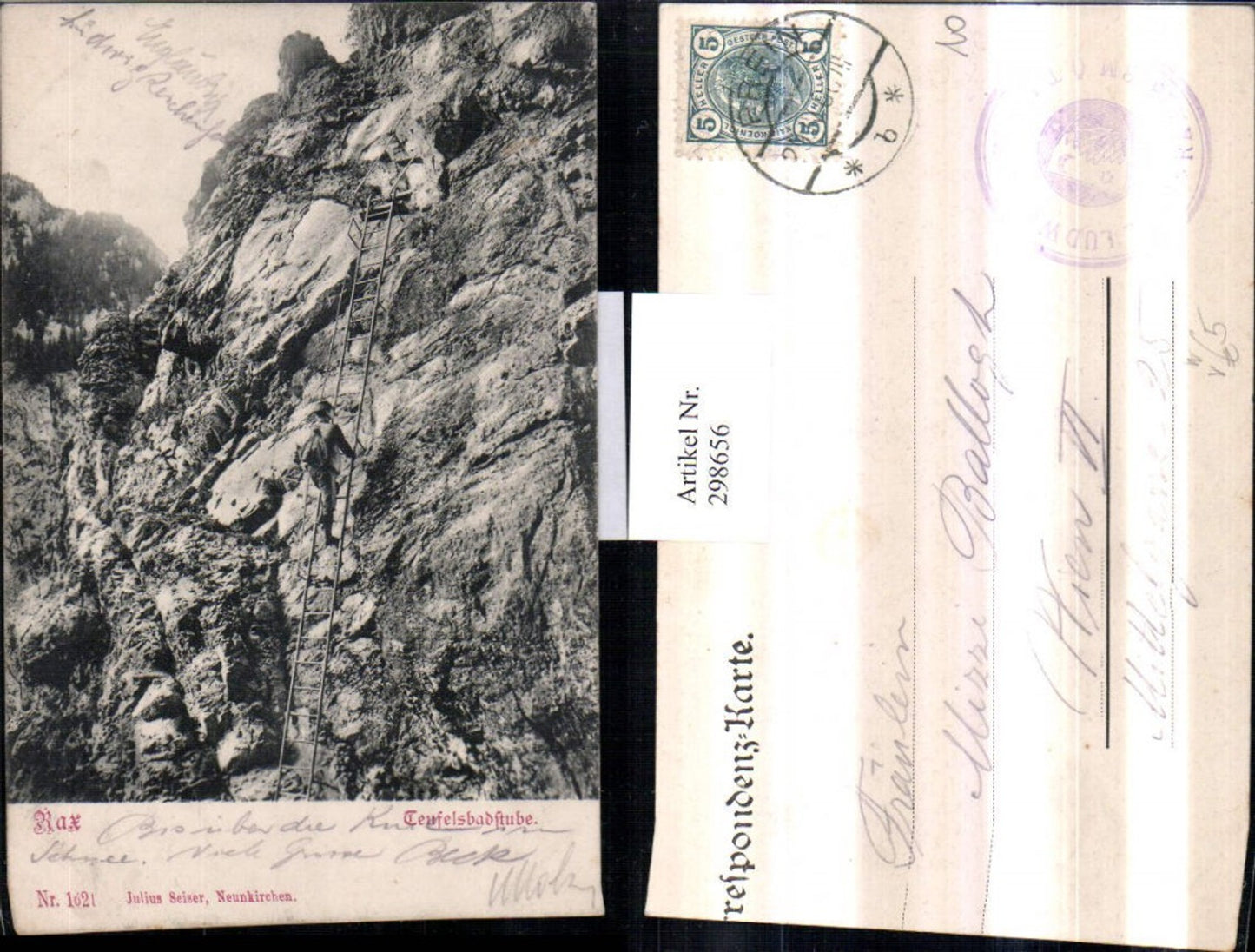 298656,Rax Teufelsbadstube b. Reichenau Leiter Bergsteiger pub Julius Seiser 1621