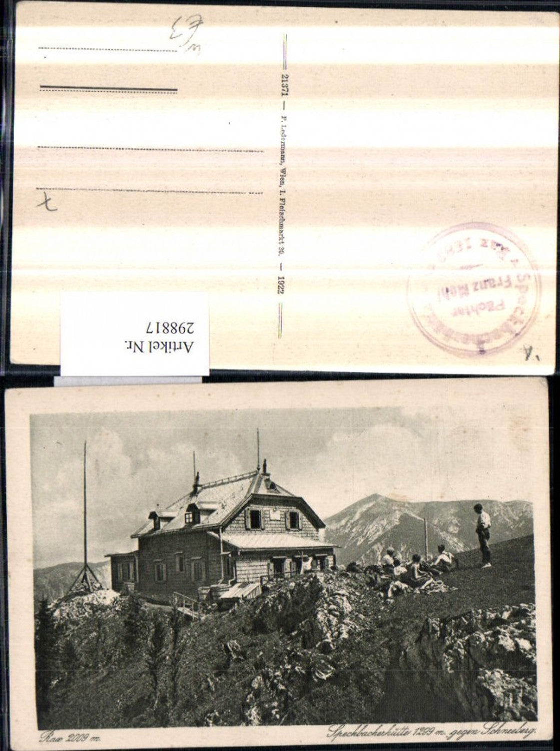 298817,Rax Speckbacherhütte Berghütte geg. Schneeberg b. Breitenstein