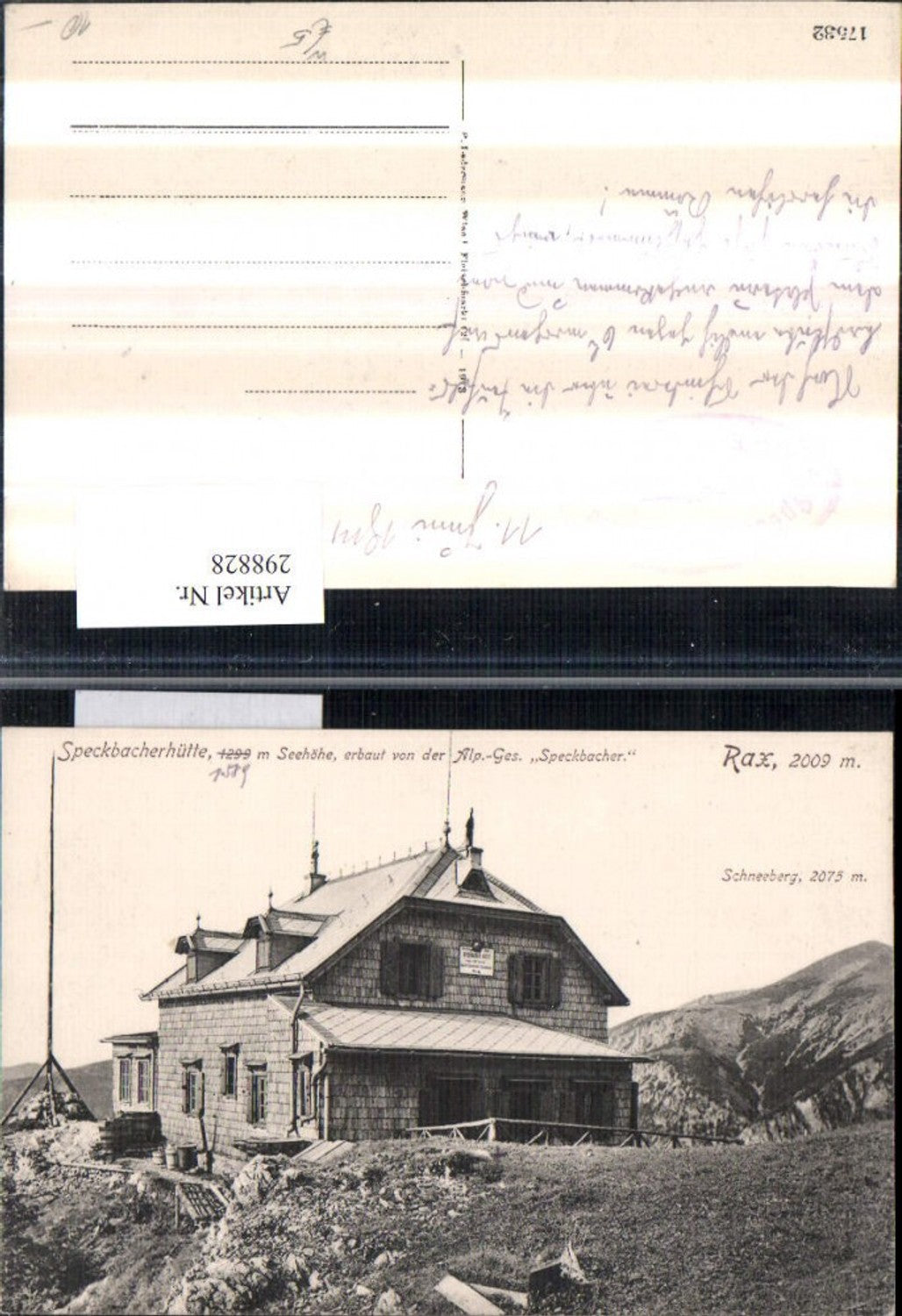 298828,Rax Speckbacherhütte Berghütte m. Schneeberg b. Breitenstein