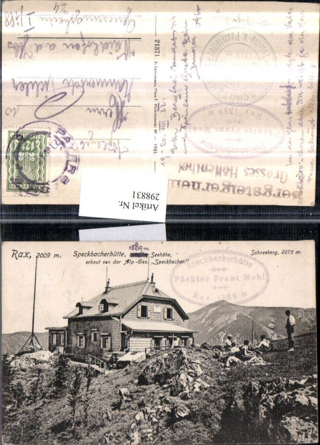 298831,Rax Speckbacherhütte Berghütte m. Schneeberg b. Breitenstein