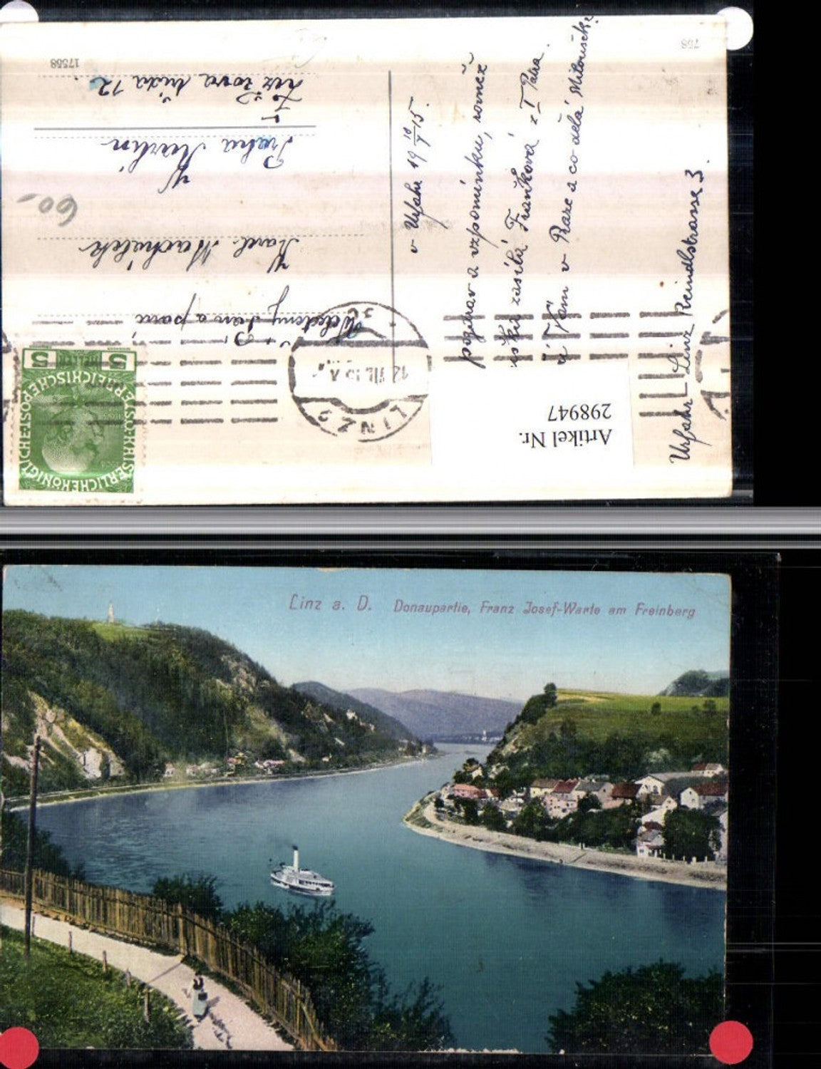 298947,Linz an d. Donau Donaupartie Franz Josef-Warte am Freinberg Dampfer