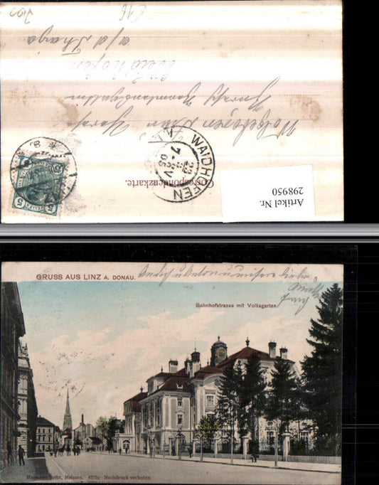 298950,Linz an d. Donau Bahnhofstraße m. Volksgarten Straßenansicht