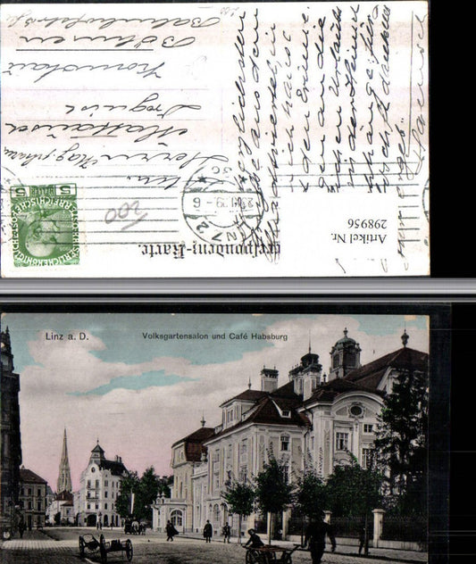 298956,Linz an d. Donau Volksgartensalon u. Cafe Habsburg Straßenansicht