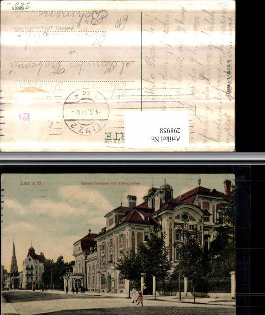 298958,Linz an d. Donau Bahnhofstraße m. Volksgarten Straßenansicht