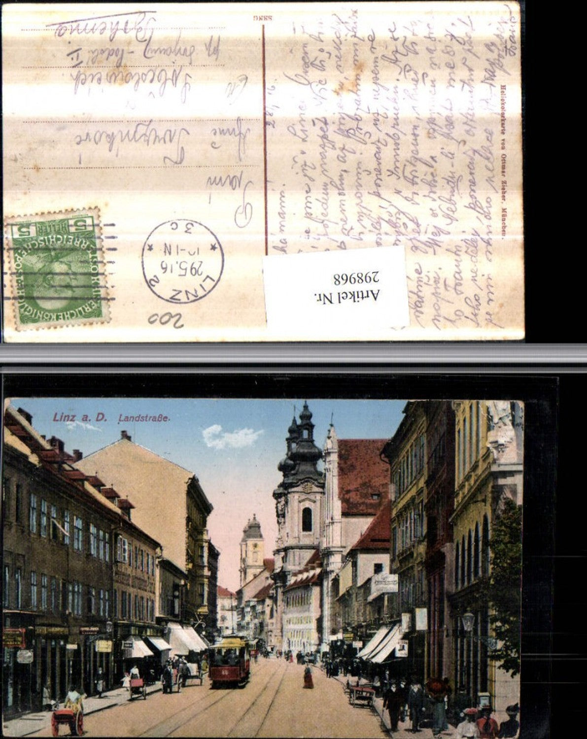 298968,Linz an d. Donau Landstraße Straßenansicht Geschäfte Straßenbahn Kirche