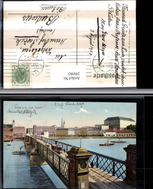 298983,Linz an d. Donau Teilansicht Schlosskaserne von Urfahr Brücke pub Stengel & Co 3811