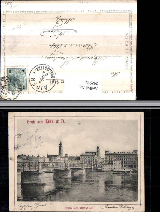 298992,Linz an d. Donau Teilansicht Brücke von Urfahr aus