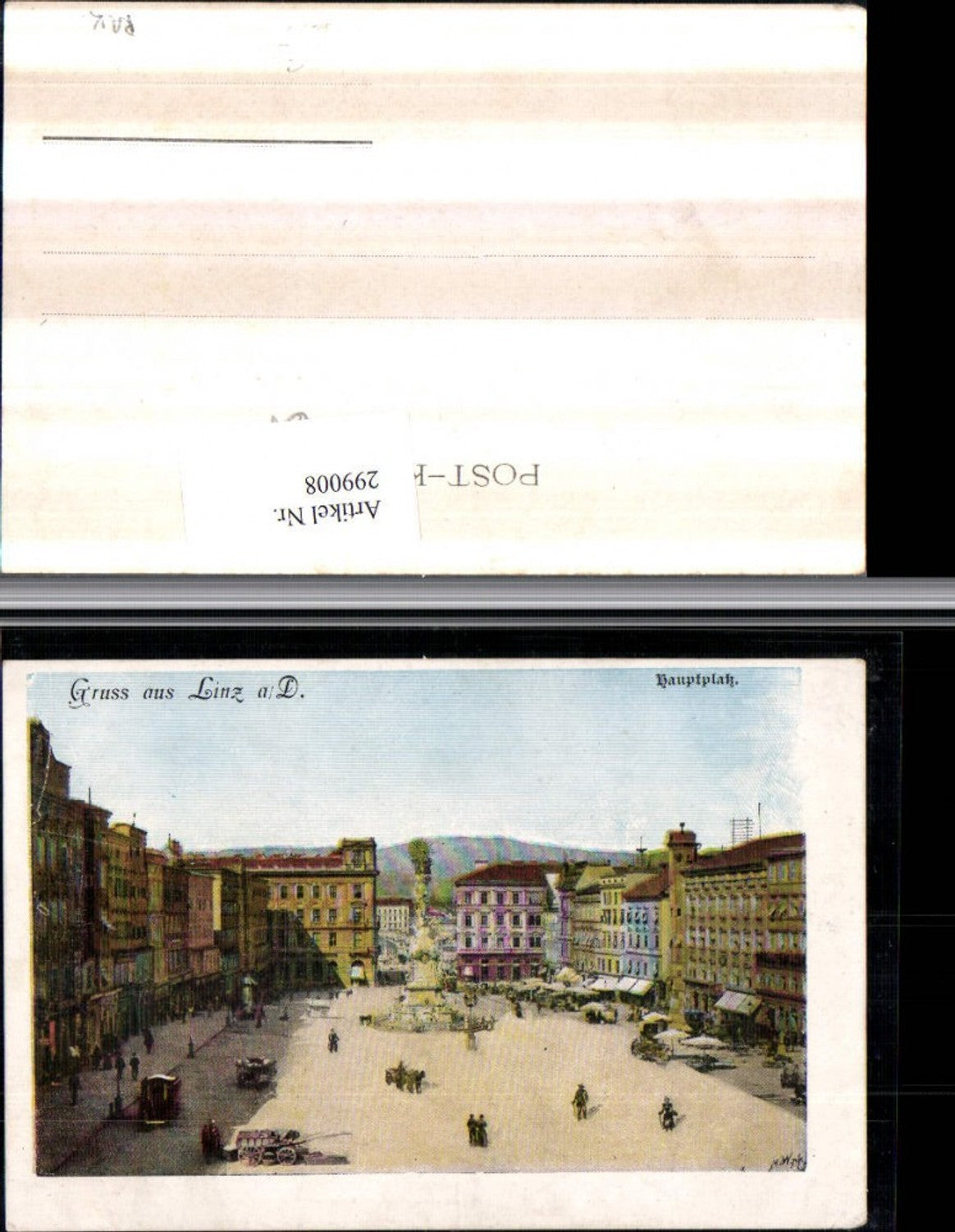 299008,Gruß aus Linz an d. Donau Hauptplatz Pestsäule Geschäfte