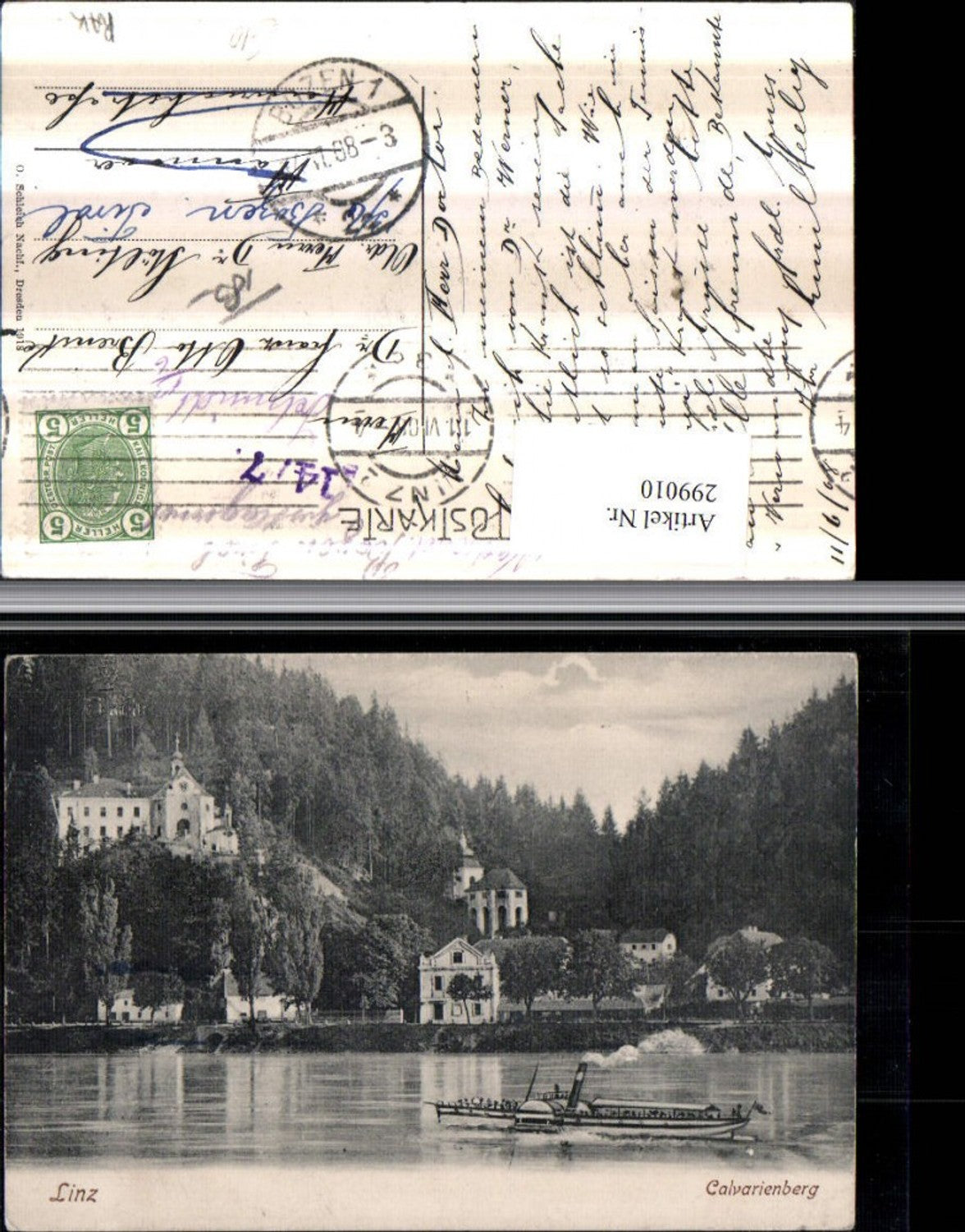 299010,Linz an d. Donau Kalvarienberg Kirche Dampfer